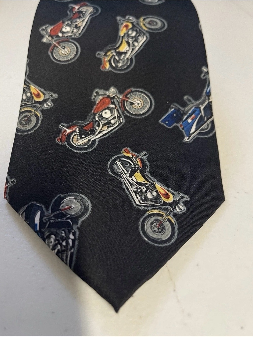 Men's Handmade Black Motorcycle Print Tie - Parquet